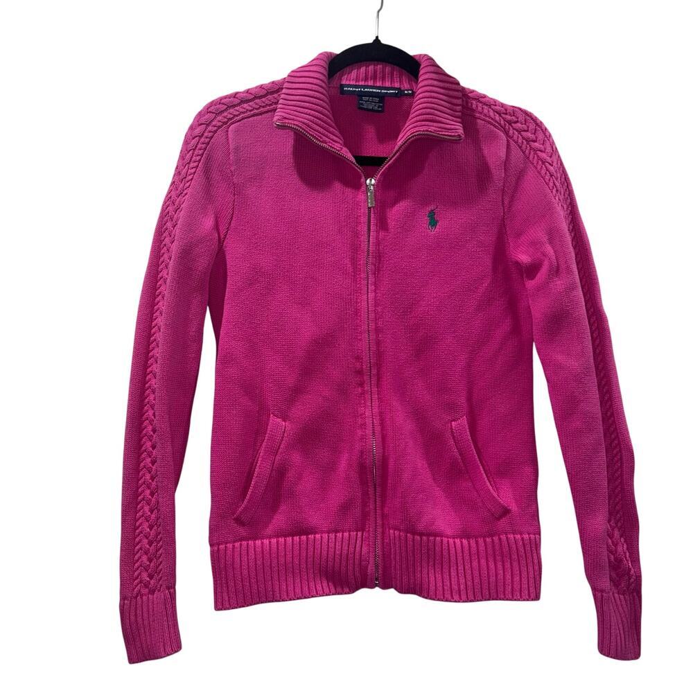Ralph Lauren Hot Pink Zip-Up Cable Knit Jacket